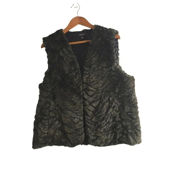 DANA BUCHMAN Brown/ Black FAUX FUR VEST COAT JACKET'S  size XL women's - Picture 1 of 10